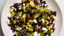Maple Roasted Brussels Sprouts with Dried Cranberries and Goat Cheese