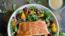 Pan-Seared Salmon Salad with Butternut Squash, Farro and Pomegranate