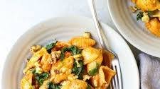 Pumpkin Pasta with Toasted Walnuts and Spinach
