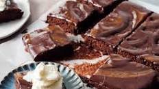 Quick, easy moist chocolate cake recipe with caramel fudge swirl