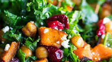 Roasted Butternut Squash Kale Salad with Chickpeas and Cranberries