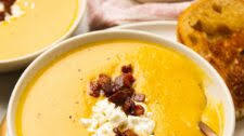 Roasted Butternut Squash Soup with Goat Cheese and Bacon
