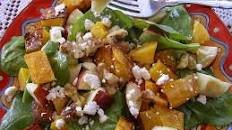 Roasted Butternut Squash, Spinach and Apple Salad with Walnuts and Feta