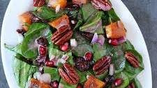 Roasted Butternut Squash Spinach Salad with Pomegranate Vinaigrette