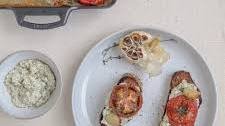 Roasted Garlic + Tomatoes on Toast with Almond Basil Cream
