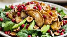 Roasted Pear Spinach Salad with Hazelnuts