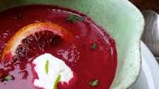 Roasted Red Beet, Blood Orange and Ginger Soup with Orange Crème Fraîche