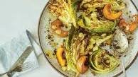 Roasted savoy cabbage with squash, cheddar + rye