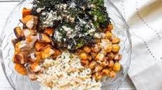 Roasted Sweet Potato and Broccoli Tahini Rice Bowls