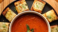 Roasted Tomato Basil and Red Pepper Soup with Cheesy Garlic Bread