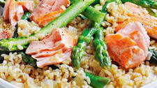 Salmon and asparagus brown rice pilaf recipe