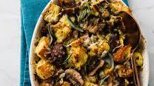 Savory Bread Pudding with Leeks, Mushrooms and Gruyere