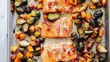 Sheet Pan Honey-Salmon with Brussels Sprouts and Butternut Squash