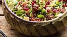 Shredded Brussels Sprout Bacon Salad and Warm Cider Vinaigrette