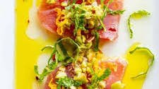 Sicilian Tuna Crudo with Olives and Pistachios