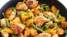 Skillet Chicken, Butternut Squash and Asparagus