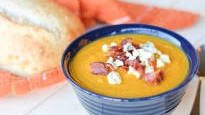 Slow Cooker Butternut Squash Soup with Blue Cheese and Bacon