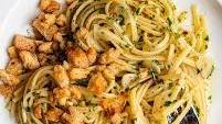 Spaghetti Aglio e Olio with crispy toppings