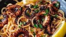 Spaghetti with Charred Baby Octopus in Smoked Garlic Sauce Recipe