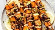 Spicy Honey Chicken and Sweet Potato Kebabs