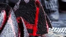 Spooky Black Halloween Bundt Cake with Blood Red Ganache