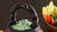 Spooky Spinach Dip in Bread Bowl Cauldron