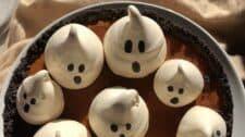Spooky White Chocolate Caramel Cheesecake w/Ghostbuster Meringues