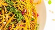 Squash noodles w/pesto and pomegranate.