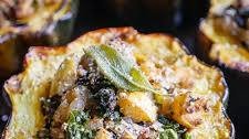 Stuffed Acorn Squash with Chicken Sausage and Fried Sage