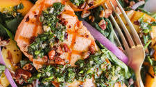 Summer Salmon Salad with Grilled Peaches and Chimichurri