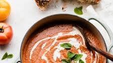 Tomato Basil Soup with Roasted Heirloom Tomatoes
