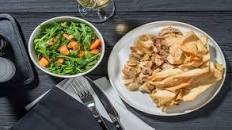 Truffle Chicken, Bacon & Mushroom Pot Pie with Filo Pastry & Balsamic Rocket Salad