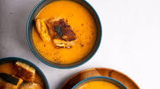 Vegan Butternut Squash Soup with Grilled Cheese Croutons