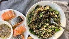 Warm Lentil-and-Spinach Salad with Pan-Roasted Salmon