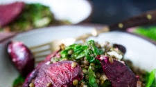 Warm Lentils with Wilted Chard, Roasted Beets and Goat Cheese