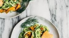 Zucchini Noodles with Cilantro Pesto and Salmon