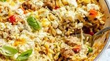 Zucchini & Sausage Baked Orzo with Hot Honey & Feta