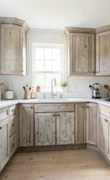 1. Soft White Walls With Weathered Oak Cabinets in Bright Open Kitchen With Distressed Wood Cabinets